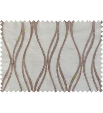 Brown gold color vertical wavy stripes poly sheer curtain - 103583