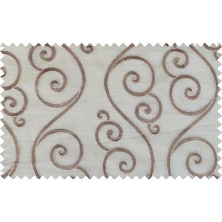 Brown gold color embroidery swirl pattern poly main curtain - 103585