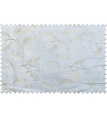 Pure white gold color beautiful floral design poly sheer curtain - 103587