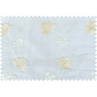 Pure white beige color elegant flower design poly sheer curtain - 103588