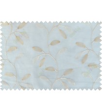White beige color beautiful floral design poly sheer curtain - 103590