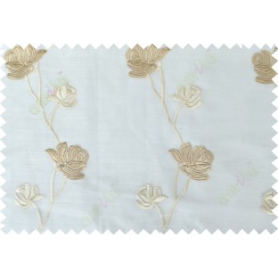 White brown color elegant flower design poly sheer curtain - 113591