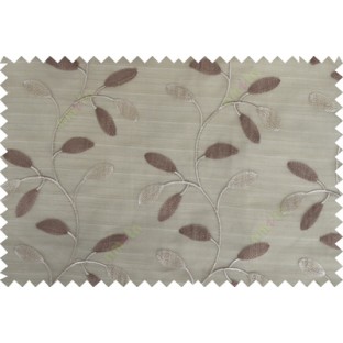 Brown grey color beautiful floral design poly sheer curtain - 103593