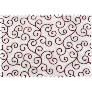 Maroon white color swirl poly sheer curtain - 103611