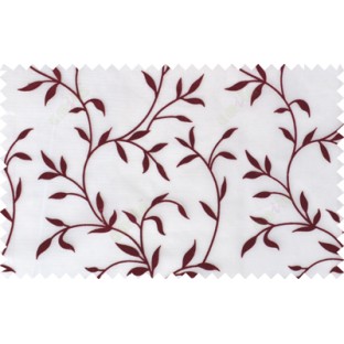 Maroon white color floral design poly sheer curtain - 103612