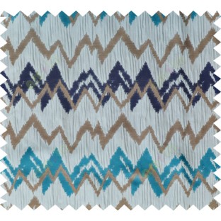 Blue brown grey color horizontal zigzag stripes poly main curtain designs