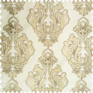 Light brown beige gold color traditional design embroidery finished with cotton base fabric swirls floral leaves main curtain