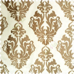 Brown beige cream color traditional design embroidery finished with cotton base fabric swirls floral leaves main curtain