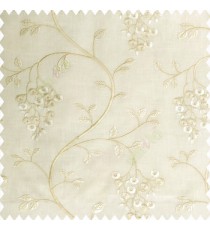 Cream beige color beautiful floral leaves embroidery pattern small flowers flowing tress flower buds cotton finished main curtain