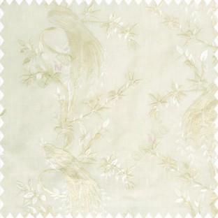 Beige cream color beautiful long tree with small flowers resting peacock cotton finished base fabric main curtain