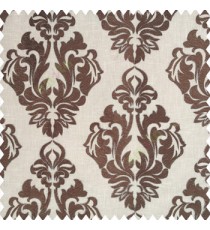 Dark brown grey beige color traditional design embroidery finished with cotton base fabric swirls floral leaves main curtain