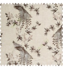 Dark brown grey beige color beautiful long tree with small flowers resting peacock cotton finished base fabric main curtain