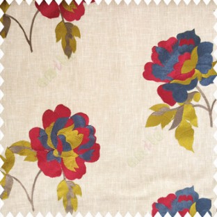 Red greenish yellow beige color big size embroidery large leaves with cotton petals with cotton base fabric hanging flower bunch main curtain