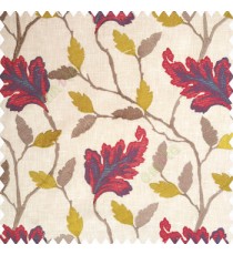 Red greenish yellow beige traditional designs embroidery floral leaves beautiful trees with cotton base fabric weaving pattern main curtain