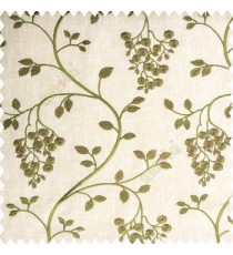 Dark green beige dark brown color beautiful floral leaves embroidery pattern small flowers flowing tress flower buds cotton finished main curtain