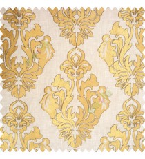 Gold beige grey color traditional design embroidery finished with cotton base fabric swirls floral leaves main curtain