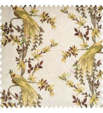 Gold beige grey color beautiful long tree with small flowers resting peacock cotton finished base fabric main curtain