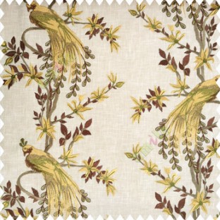 Gold beige grey color beautiful long tree with small flowers resting peacock cotton finished base fabric main curtain