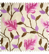 Bright purple brown beige pink color traditional designs embroidery floral leaves beautiful trees with cotton base fabric weaving pattern main curtain