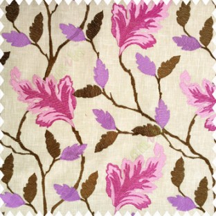 Bright purple brown beige pink color traditional designs embroidery floral leaves beautiful trees with cotton base fabric weaving pattern main curtain