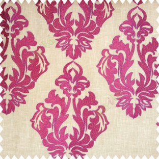 Bright Pink and purle beige color traditional design embroidery finished with cotton base fabric swirls floral leaves main curtain
