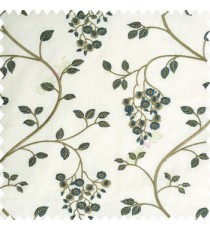 Navy blue grey white color beautiful floral leaves embroidery pattern small flowers flowing tress flower buds cotton finished main curtain