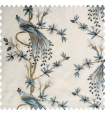 Blue grey white color beautiful long tree with small flowers resting peacock cotton finished base fabric main curtain