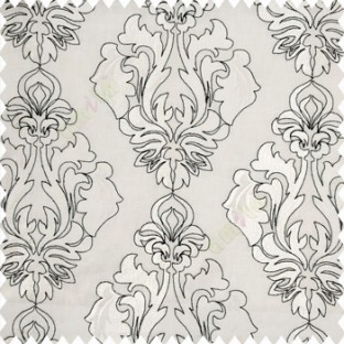 Black cream color traditional design embroidery finished with cotton base fabric swirls floral leaves main curtain
