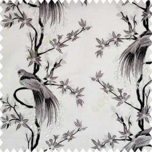 Black cream grey color beautiful long tree with small flowers resting peacock cotton finished base fabric main curtain