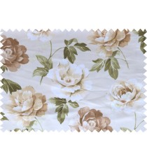 Brown green white color digital rose flower print poly main curtains design 