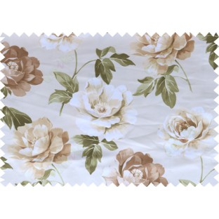 Brown green white color digital rose flower print poly main curtains design 