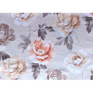 Orange grey brown white  color digital rose flower print poly main curtains design 