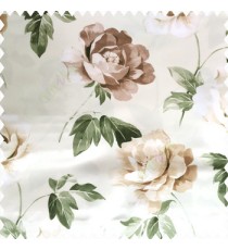 Green brown cream color beautiful rose with big leaves and stems floral petals on polyester base thick fabric elegant look main curtain