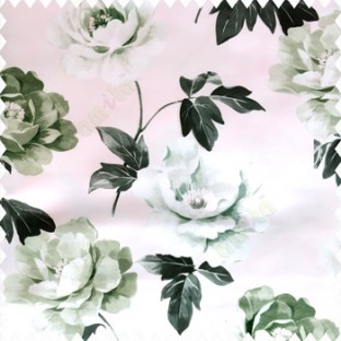 Black green pink color beautiful rose with big leaves and stems floral petals on polyester base thick fabric elegant look main curtain