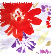 Bright red green white purple orange  color beautiful big size flowers large leaves colorful designs watercolor prints polyester base fabric main curtain