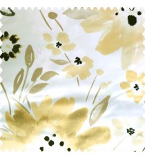 Black gold white brown color beautiful big size flowers large leaves colorful designs watercolor prints polyester base fabric main curtain