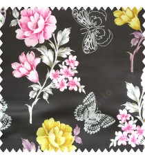 Black pink grey gold color beautiful floral designs rose with leaves butterfly floral petals polyester base fabric main curtain