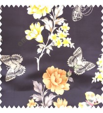 Gold black red yellow brown color beautiful floral designs rose with leaves butterfly floral petals polyester base fabric main curtain