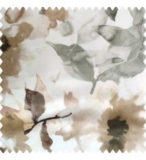 Brown grey cream gold color beautiful flowers roses big leaves branches watercolor print polyester base fabric main curtain