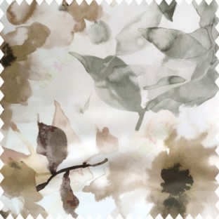 Brown grey cream gold color beautiful flowers roses big leaves branches watercolor print polyester base fabric main curtain