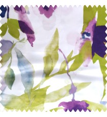 Green purple white blue color beautiful flowers rose big leaves branches watercolor print polyester base fabric main curtain