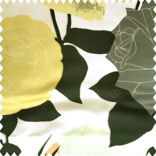 Black green white orange yellow color beautiful big rose leaves branches flower petals polyester base fabric main curtain