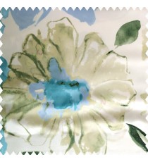 Blue beige green white color beautiful big flower flying leaves petals polyester base fabric main curtain