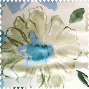 Blue beige green white color beautiful big flower flying leaves petals polyester base fabric main curtain