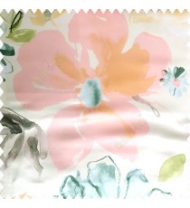 Green pink blue white orange color beautiful big flower flying leaves petals polyester base fabric main curtain