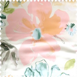 Green pink blue white orange color beautiful big flower flying leaves petals polyester base fabric main curtain