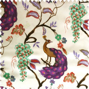 Purple red brown black white green grey color natural designs trees peacock fruits blossoms leaves beautiful natural designs polyester base fabric main curtain