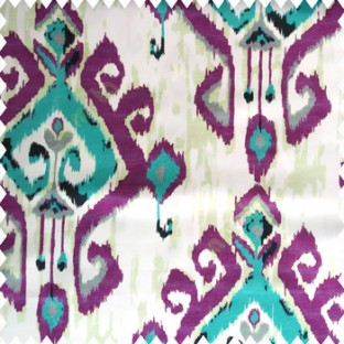 Purple blue green cream black color traditional designs damask pattern ikat finished polyester base fabric main curtain