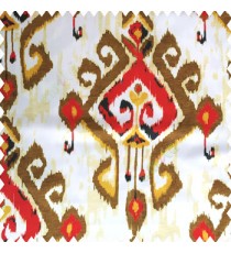 Red brown black cream gold color traditional designs damask pattern ikat finished polyester base fabric main curtain