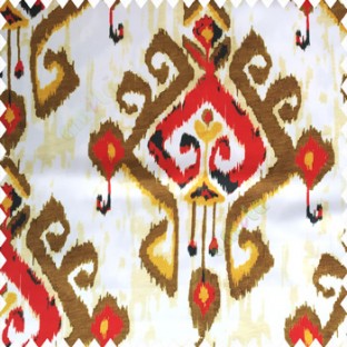 Red brown black cream gold color traditional designs damask pattern ikat finished polyester base fabric main curtain